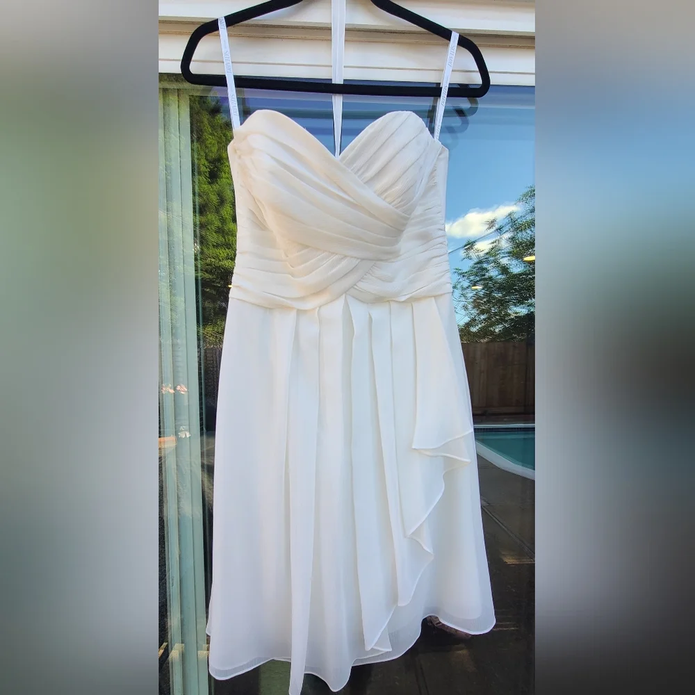 David's Bridal White Crinkle Chiffon Wedding Dress  – Size 2 - Picture 4 of 17